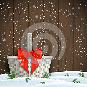 White basket with red ribbon, christmas motive, illustration