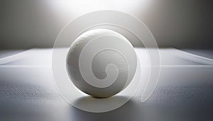 A white basketball sits on a table