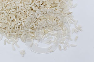White basmati rice grain made in Myanmar, Asia. Rice is the seed of the grass species Oryza glaberrima or Oryza sativa photo