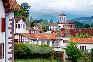 White basque houses in Pyrenees mountains, Saint Jean Pied de Po photo