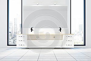 White bathroom interior, double sink