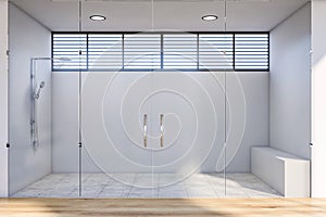 White bathroom interior with shower