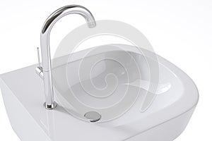 White bathroom sink with chrome faucet Isolated on white background. 3d illustration