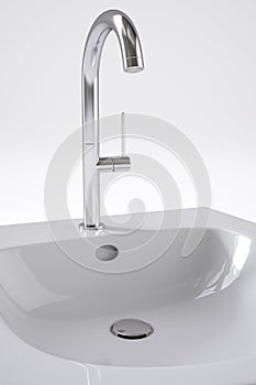 White bathroom sink with chrome faucet Isolated on white background. 3d illustration