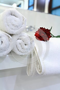 White bathtub with towel