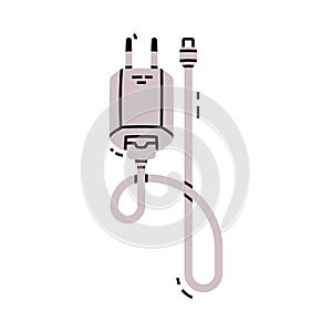 White Battery Charger and Recharger as Device Storing Energy Vector Illustration