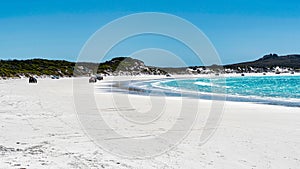 The white beach and crystal clear turquoise waters of Lucky Bay