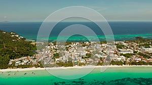 White beach on the island of Boracay, Philippines, top view.