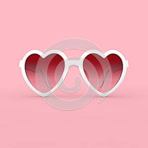 White Beach Sunglasses in Heart Shape with Pink Glasses. 3d Rendering