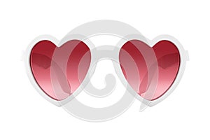 White Beach Sunglasses in Heart Shape with Pink Glasses. 3d Rendering