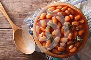 White beans in tomato sauce horizontal top view