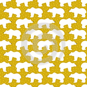White bear with golden elements. Shiny Christmas pattern.