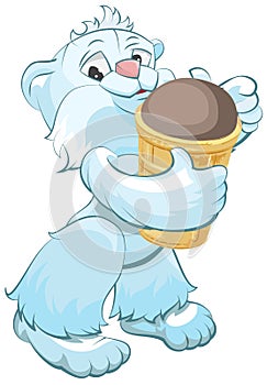 White bear holding chocolate ice cream cone