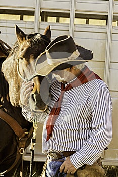 White Bearded Cowboy by his Horse