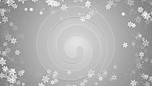White beautiful shiny snow frame border blurred bokeh abstract Loop background.