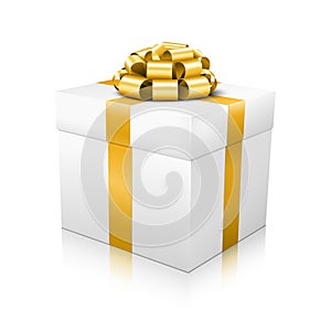 White Beautiful Vector Gift Box with Golden Elegant Corded