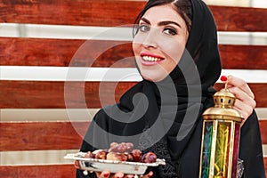 A white beautiful woman with abaya photo
