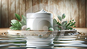 White Beauty Products Packaging Mockup on water ripple, Natural background