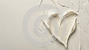 White beauty skincare cream swipe smear in heart shape on white background. Cosmetics makeup smudge swatches. Top view