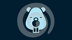 White Beaver animal icon isolated on blue background. 4K Video motion graphic animation