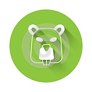 White Beaver animal icon isolated with long shadow background. Green circle button. Vector