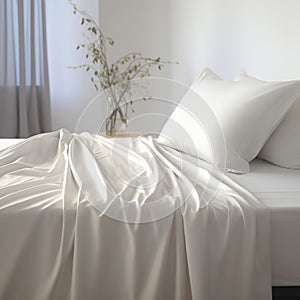 Organic And Fluid White Bed With Cotton Sheets - Comfycore Style photo