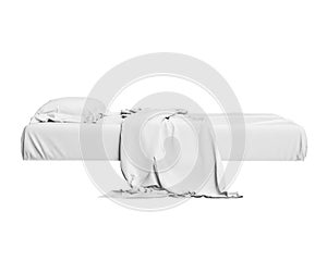 White Bed In Empty Space Isolated on White background, Render