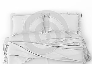 White Bed In Empty Space Isolated on White background, Render