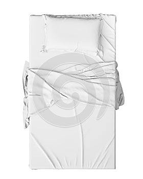 White Bed In Empty Space Isolated on White background, Render