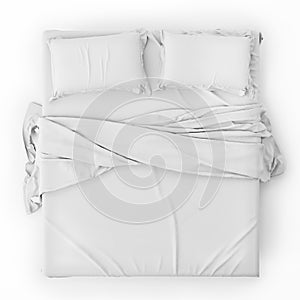 White Bed In Empty Space Isolated on White, Render