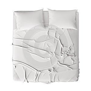 White Bed In Empty Space Isolated on White, Render