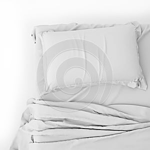 White Bed In Empty Space on White, Render