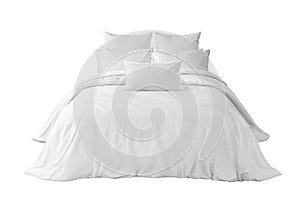 White bed with pillows an duvet isolated