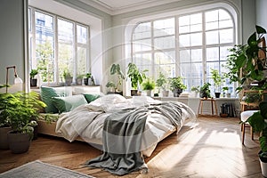 White bedroom interior. Ai geerative
