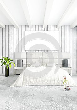 White bedroom or livingroom minimal style interior design with stylish wall and sofa. 3D Rendering. Conept of show room