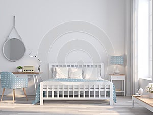 White bedroom vintage style for teenage idea 3d render photo