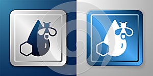 White Bee and honeycomb icon isolated on blue and grey background. Honey cells. Honeybee or apis with wings symbol