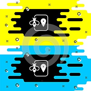 White Bee location map pin pointer icon isolated on black background. Farm animal map pointer. Vector