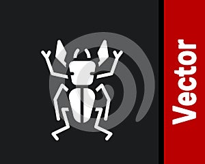 White Beetle deer icon isolated on black background. Horned beetle. Big insect. Vector