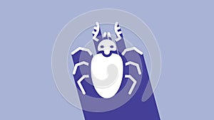White Beetle deer icon isolated on purple background. Horned beetle. Big insect. 4K Video motion graphic animation