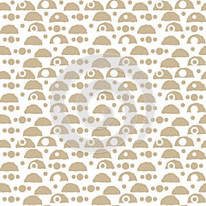 White and beige Seamless repeat pattern with small empty circles and jagged lines half a circle shape