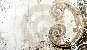 White Beige Vintage Wall Texture with Brown Scroll Pattern