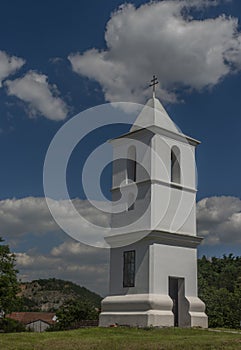 White bell tower in Nove Branice village in south Moravia