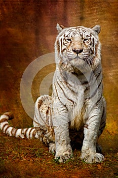 White bengal tiger with textured background