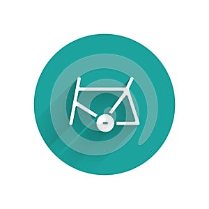 White Bicycle frame icon isolated with long shadow. Green circle button. Vector
