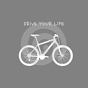 White Bicycle on grey background with text