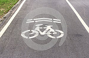 White bicycle lane sign on road