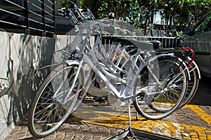 White bicycles parking