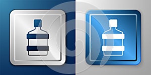 White Big bottle with clean water icon isolated on blue and grey background. Plastic container for the cooler. Silver