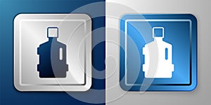 White Big bottle with clean water icon isolated on blue and grey background. Plastic container for the cooler. Silver